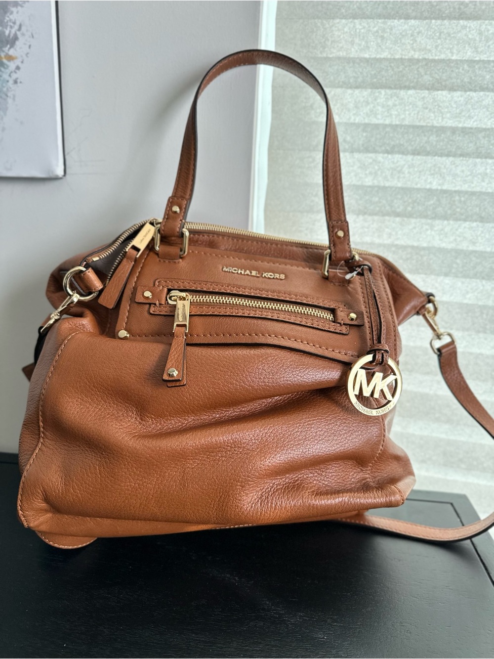 Michael Kors Cognac Leather Shoulder Satchel with Gold Hardware